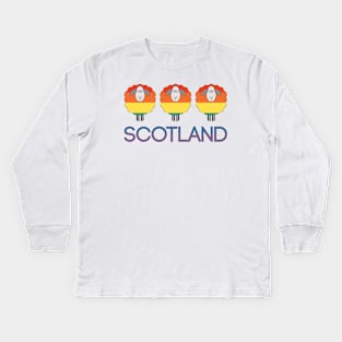 Trio of Scottish Rainbow Pride Flag Patterned Sheep Kids Long Sleeve T-Shirt